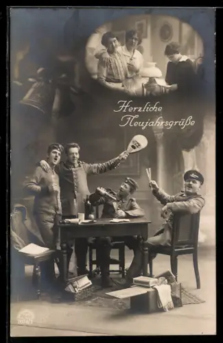 Foto-AK R & K / L Nr. 7074 /3: Soldaten in Uniform beim Feiern