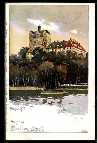 Künstler-AK H. Bahndorf: Ballenstedt, Blick auf das Schloss Ballenstedt