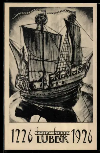 Künstler-AK Lübeck, Hanse-Kogge, Ausstellung 1926