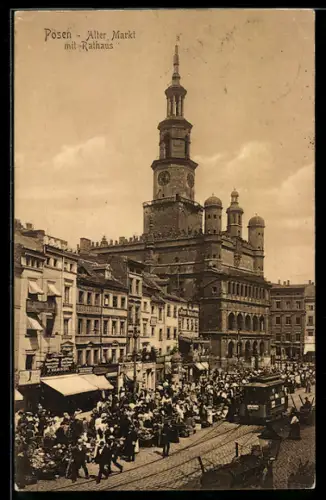 AK Posen / Poznan, Alter Markt mit Rathaus
