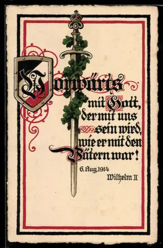 AK Schwert mit Eichenblättern, Leitspruch von Kaiser Wilhelm II.