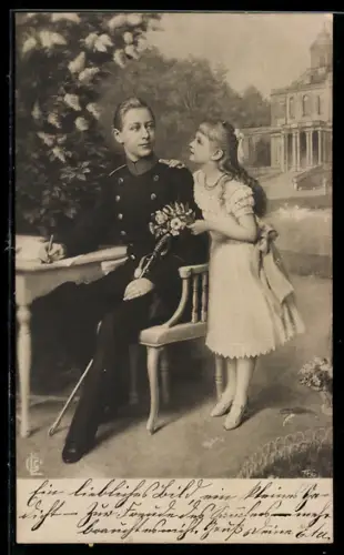 AK Kronprinz Wilhelm von Preussen in Uniform mit seiner Schwester Prinzessin Viktoria Luise