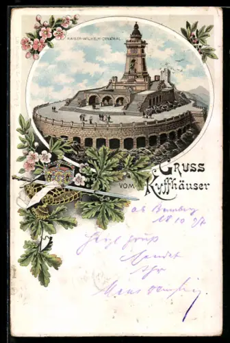 Lithographie Kyffhäuser, Kaiser Wilhelm-Denkmal
