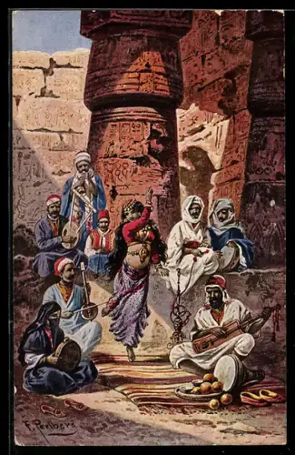 Künstler-AK Friedrich Perlberg: ägyptische Tänzerin im Tempel von Karnak