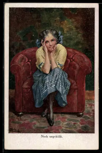 Künstler-AK Ruab Gnischaf: Noch ungeküsst., Junge Dame
