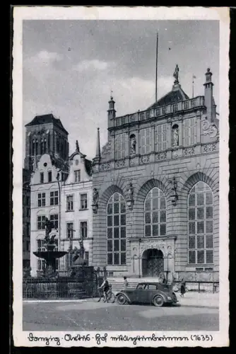 AK Danzig-Gdansk, Artus-Hof mit Neptunbrunnen