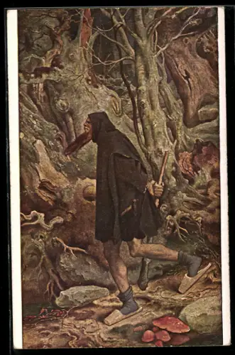 Künstler-AK Moritz von Schwind: Rübezahl mit Keule und Holzschuhen