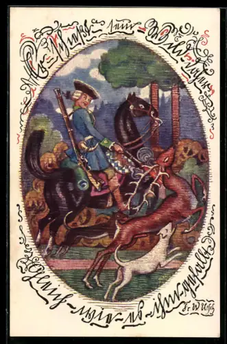 AK Der Jäger aus Churpfalz, 1732-1795, Hirsch und Hund