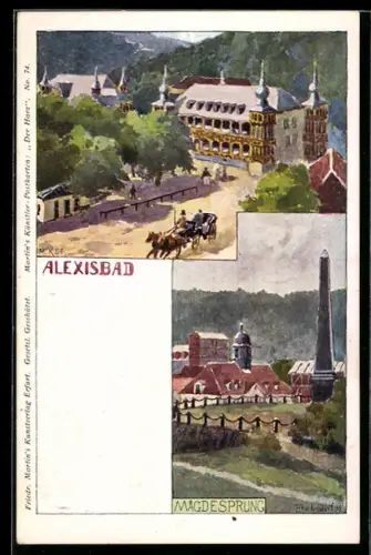 Künstler-AK H. Bahndorf: Alexisbad und Mägdesprung