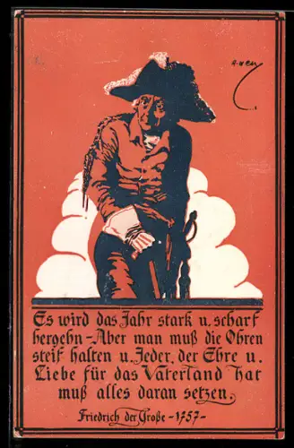 AK König Friedrich II. (der Grosse), Portrait mit Zitat