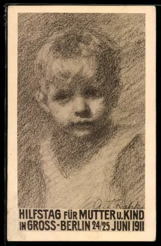 Künstler-AK Berlin, Hilfstag für Mutter und Kind 24.-25.6.1911, Kleiner Junge