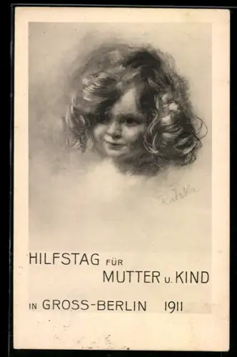 Künstler-AK Berlin, Hilfstag für Mutter und Kind 1911, kleines Mädchen mit Locken