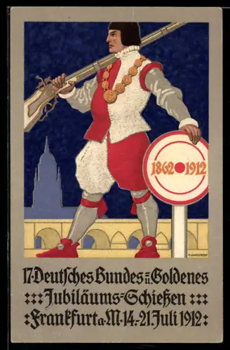 AK Frankfurt / Main, 17. Deutsches Bundes-Schiessen 1912, Schütze mit Gewehr, Schützenverein
