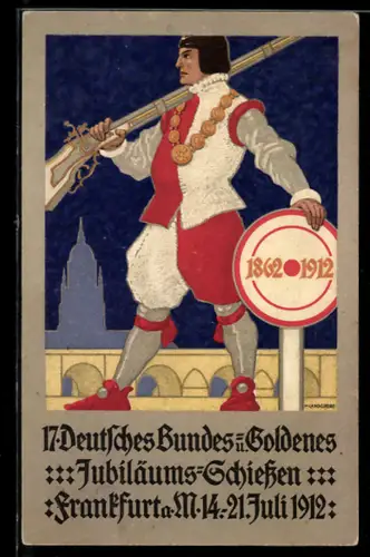 AK Frankfurt / Main, 17. Deutsches Bundes-Schiessen 1912, Schütze mit Gewehr, Schützenverein
