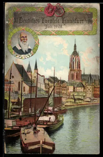 AK Frankfurt am Main, XI. Deutsches Turnfest 1908, Kähne auf dem Main