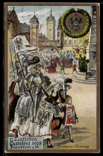 AK Frankfurt a. M., 11. deutsches Turnfest 1908, Gruppe aus dem Festzug