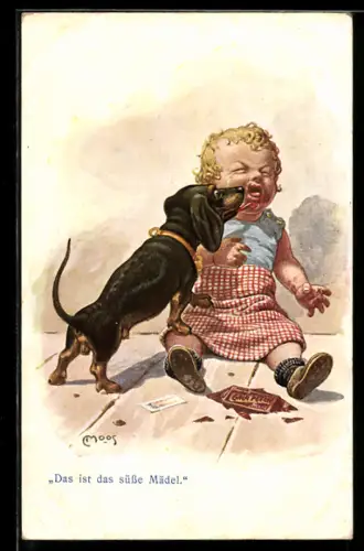 Künstler-AK Carl Moos: Das ist das süsse Mädel mit Dackel