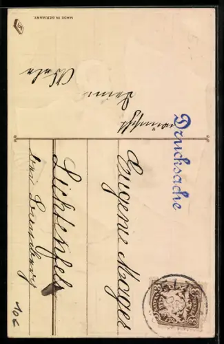 Lithographie Mädchen mit Geldscheinen
