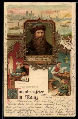 AK Mainz, 500. Gutenbergfeier, 1400-1900, Johann Gensfleisch zu Gutenberg