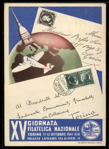 AK Torino, XV Giornata Filatelica Nazionale 1941, Conf. Fascista dei Commercianti