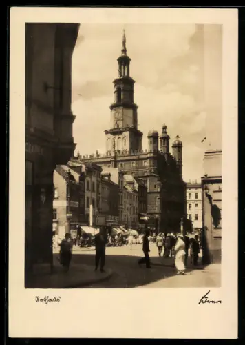 AK Posen / Poznan, Blick zum Rathaus