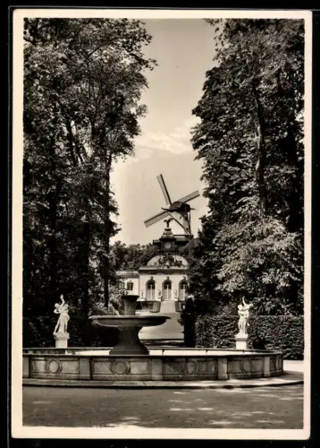 AK Potsdam-Sanssouci, Historische Windmühle und Neue Kammern