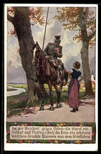 Künstler-AK P. Hey: Unsere Feldgrauen Nr. 4, An der Weichsel, gegen Osten, Ulan, Verein für das Deutschtum im Ausland