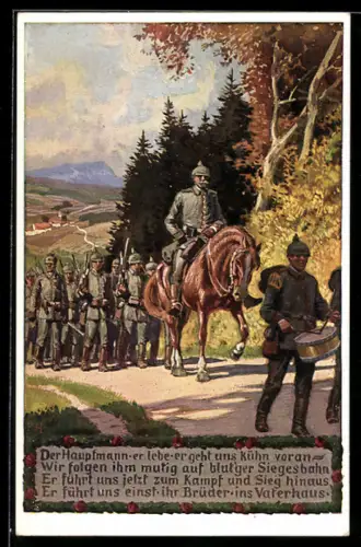 Künstler-AK P. Hey: Unsere Feldgrauen Nr. 3, Der Hauptmann, er lebe..., Verein für das Deutschtum im Ausland