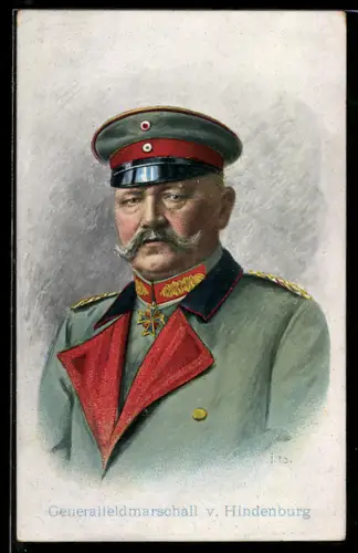 Künstler-AK Porträt Generalfeldmarschall Paul von Hindenburg im Uniformmantel