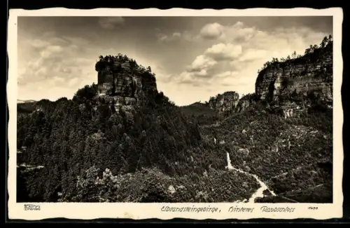 Foto-AK Walter Hahn, Dresden, Nr. 1470: Elbsandsteingebirge, Hinteres Raubschloss