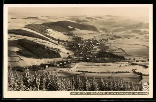Foto-AK Walter Hahn, Dresden, Nr. 6798: Geising /Erzgebirge, Blick vom Geising-Berg auf den Ort
