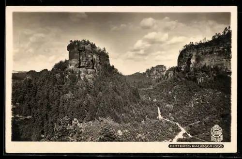 Foto-AK Walter Hahn, Dresden, Nr. 1470: Elbsandsteingebirge, Hinteres Raubschloss