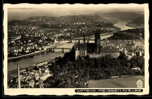 Foto-AK Walter Hahn, Dresden, Nr. 9732: Meissen /Elbe, Luftbild der Stadt