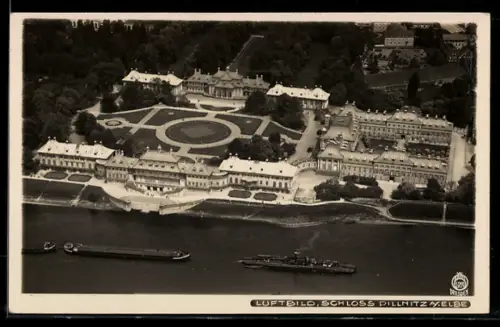 AK Dresden-Pillnitz, Fliegeraufnahme von Schloss Pillnitz und Elbe