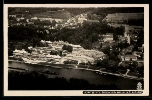 Foto-AK Walter Hahn, Dresden, Nr. 5220: Pillnitz a. Elbe, Blick auf Schloss mit Dampfern