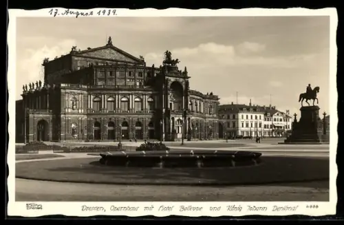 Foto-AK Walter Hahn, Dresden, Nr. 4888: Dresden, Opernhaus mit Hotel Bellevue u. König Johann Denkmal