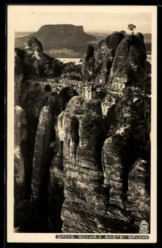 Foto-AK Walter Hahn, Dresden, Nr. 3208: Bastei-Brücke aus der Vogelschau
