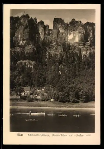 Foto-AK Walter Hahn, Dresden, Nr. 8685: Bastei-Felsen mit Brücke im Elbsandsteingebirge