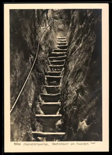 Foto-AK Walter Hahn, Dresden, Nr. 3288: Wolfsschlucht am Hockstein im Elbsandsteingebirge