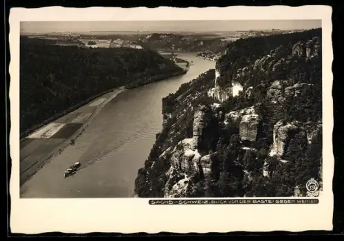 Foto-AK Walter Hahn, Dresden, Nr. 3196: Wehlen in der Sächsischen Schweiz, gesehen von der Bastei