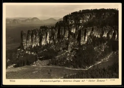 Foto-AK Walter Hahn, Dresden, Nr. 11138: Blossstock-Gruppe mit Kleiner Zschana im Elbsandsteingebirge