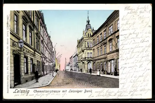 AK Leisnig, Chemnitzerstrasse mit Leisniger Bank