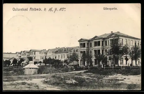 AK Ahlbeck, Villenpartie mit Hotel Villa Anna, Pavillon, Dünen, Panorama