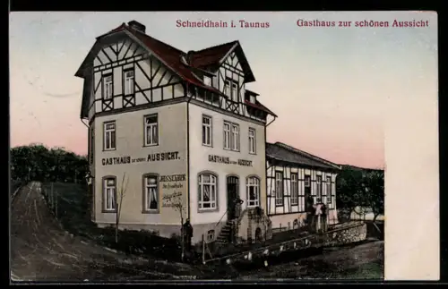 AK Schneidhain i. Taunus, Gasthaus zur schönen Aussicht mit Gästen