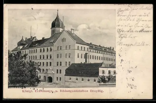 AK Droyssig, Königl. Erziehungs- u. Bildungsanstalten u. Bäckerei B. Glass