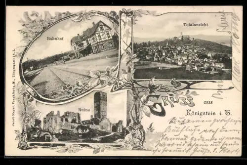 AK Königstein i. T., Totalansicht, Bahnhof, Ruine