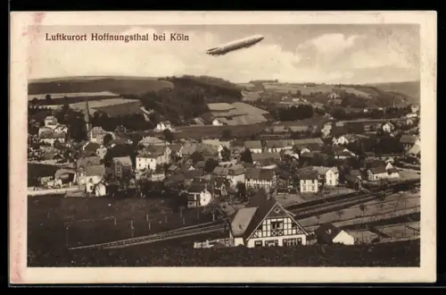 AK Hoffnungsthal /Köln, Teilansicht mit Luftschiff Zeppelin