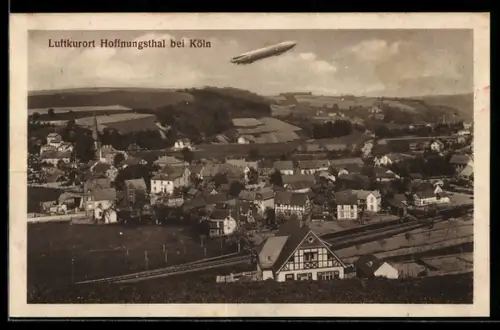 AK Hoffnungsthal /Köln, Teilansicht mit Luftschiff Zeppelin