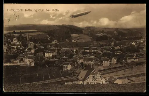 AK Hoffnungsthal /Köln, Teilansicht mit Luftschiff Zeppelin