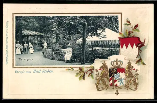 Passepartout-Lithographie Bad Steben, Wiesenquelle, Wappen